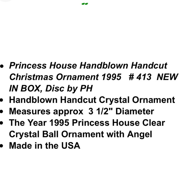 413 Princess House Handblown Crystal Ornament Year 1995 New In Box - Picture 5 of 5